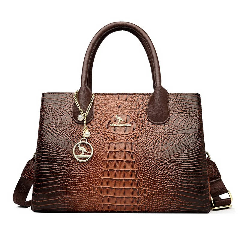 Luxury Embossed Leather Tote Bag - Brown