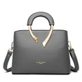 Luxury Lychee Leather Structured Crossbody Bag - Grey