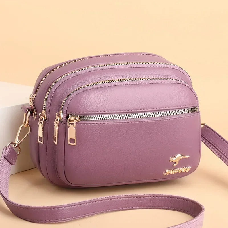 Luxury Multi-Pocket Leather Crossbody Bag - Black