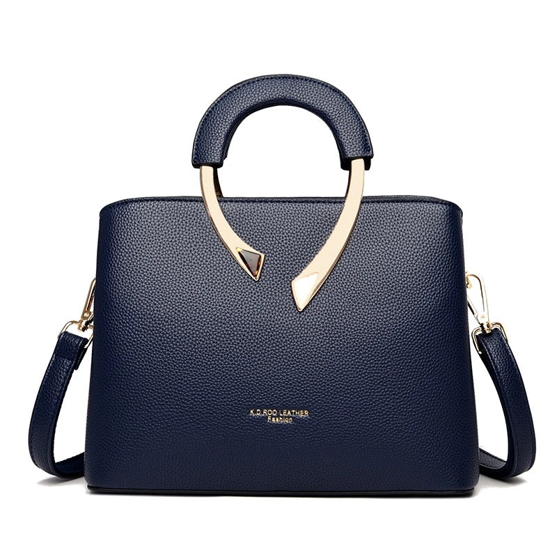 Luxury Lychee Leather Structured Crossbody Bag - Grey