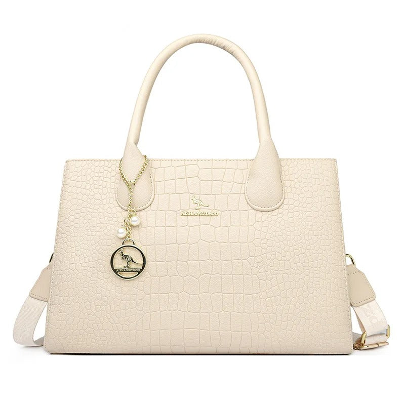 Luxury Embossed Leather Tote Bag - Brown