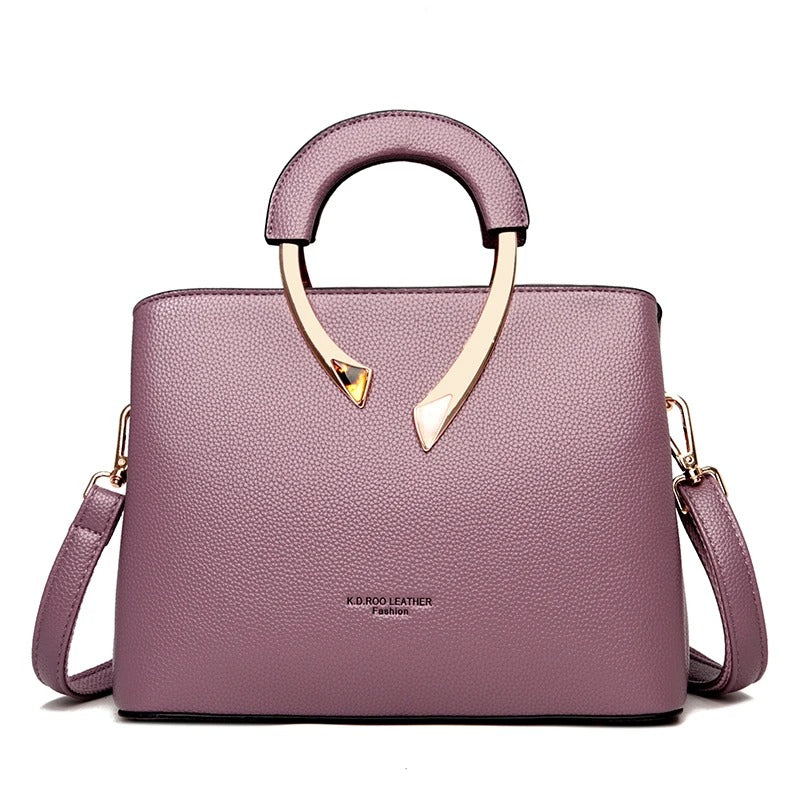 Luxury Lychee Leather Structured Crossbody Bag - Grey