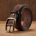 Elegant Thick Cowhide Leather Casual Jeans Belt - Khaki