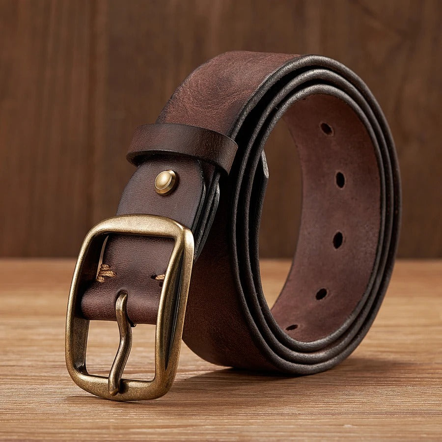 Elegant Thick Cowhide Leather Casual Jeans Belt - Camel