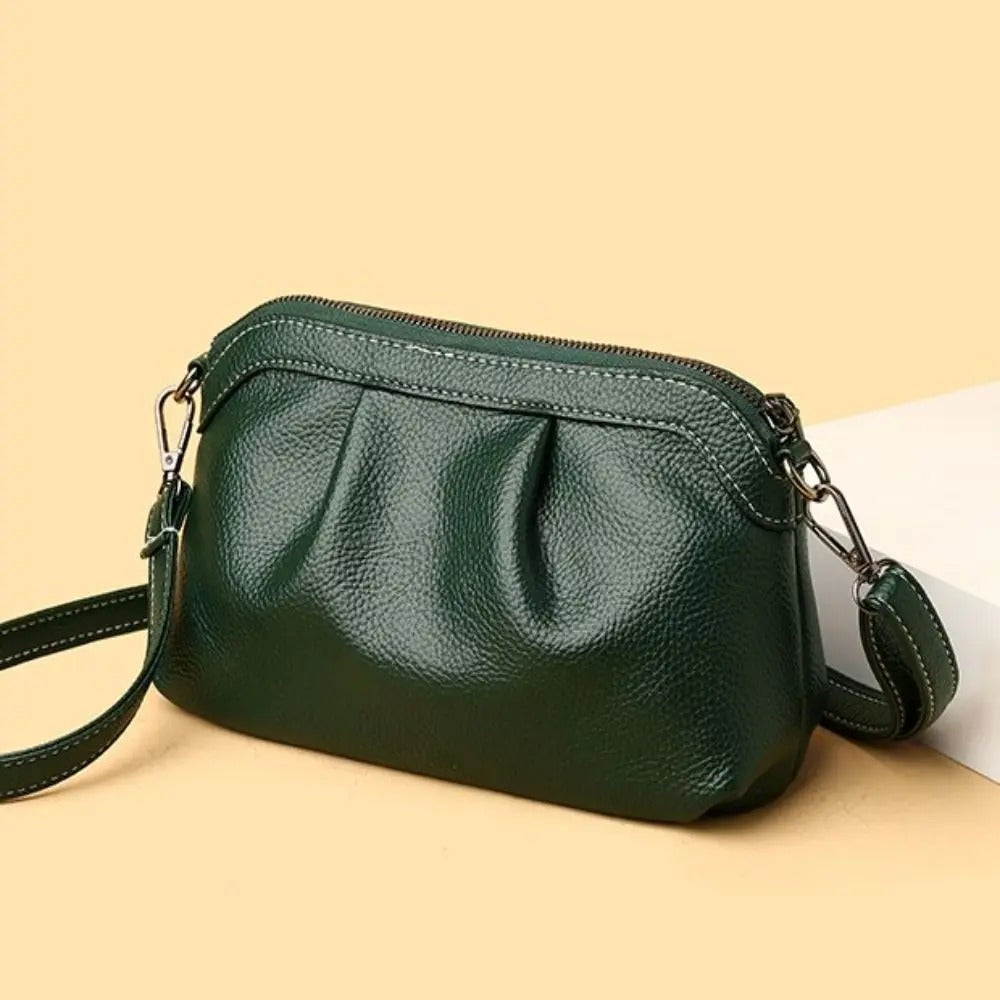 Elegant Pleated Leather Shoulder Bag - Black