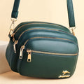 Luxury Multi-Pocket Leather Crossbody Bag - Green