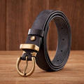 Elegant Cowhide Leather Cowboy Style Belt in Rich Black