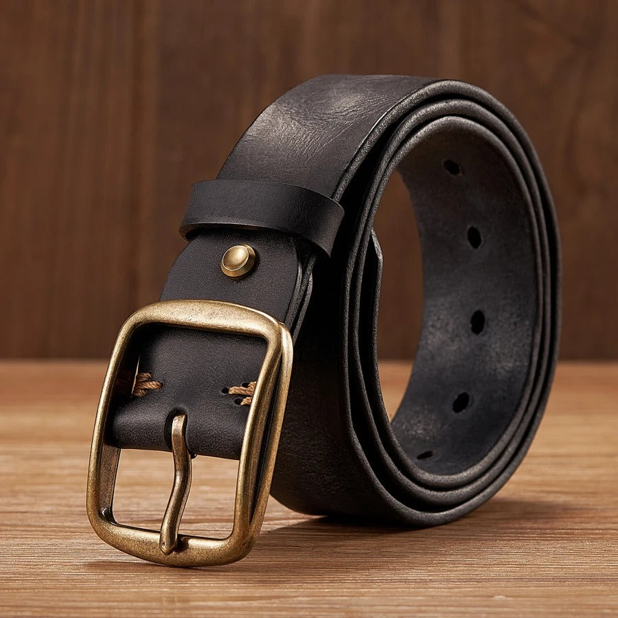 Elegant Thick Cowhide Leather Casual Jeans Belt - Camel
