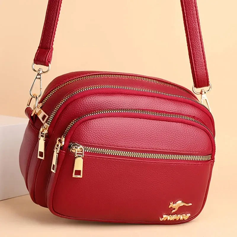 Luxury Multi-Pocket Leather Crossbody Bag - Black
