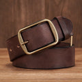 Elegant Thick Cowhide Leather Casual Jeans Belt - Khaki