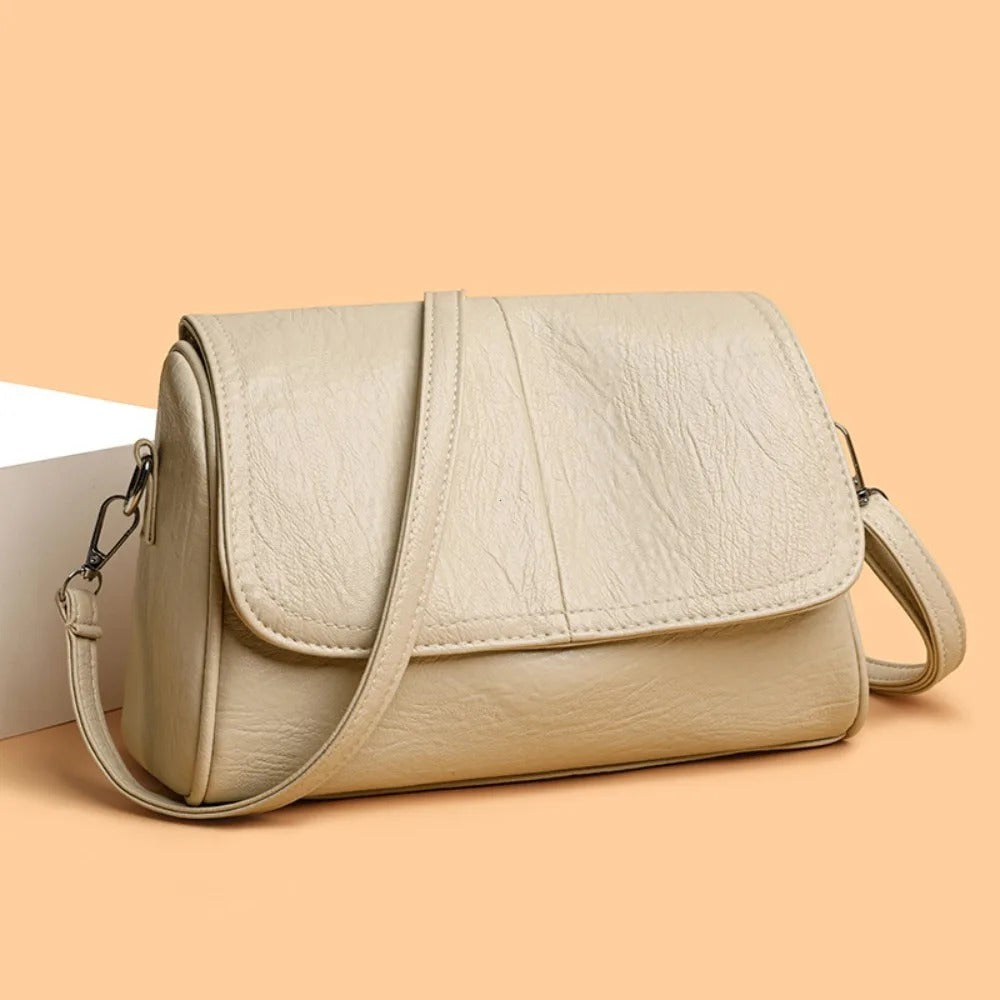 Luxury Leather Crossbody Bag - Beige
