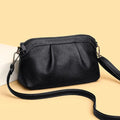 Elegant Pleated Leather Shoulder Bag - Black