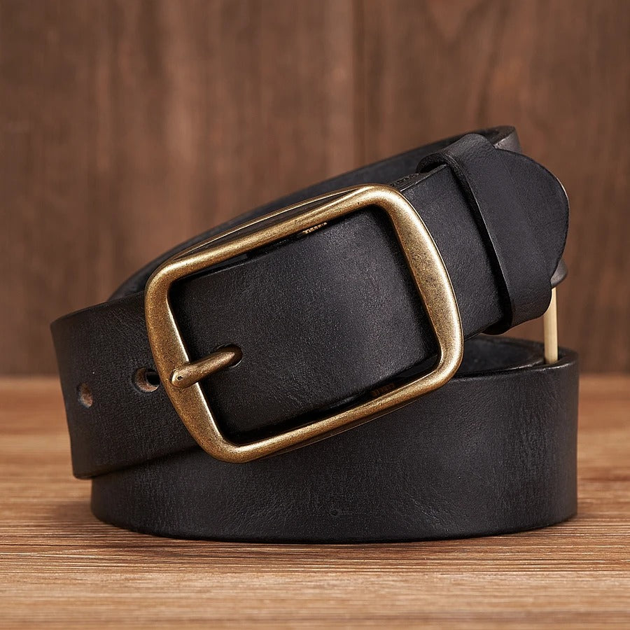 Elegant Thick Cowhide Leather Casual Jeans Belt - Camel