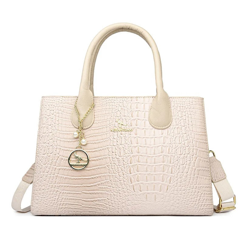 Luxury Embossed Leather Tote Bag - Brown