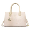 Luxury Crocodile Embossed Leather Tote Bag - Offwhite