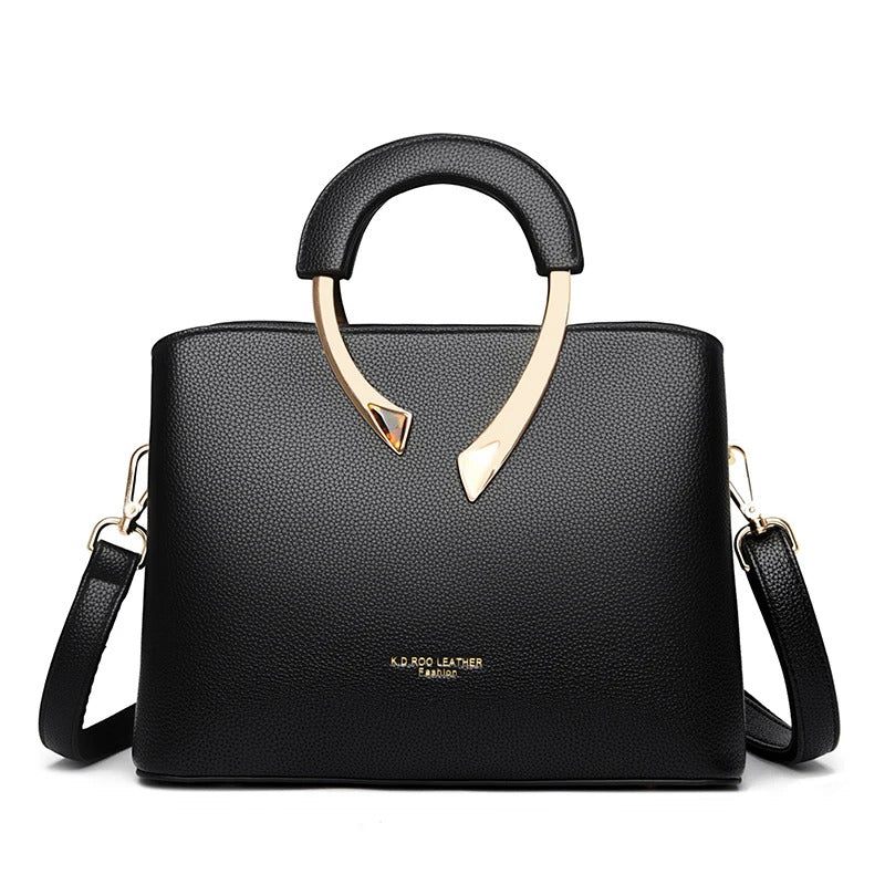 Luxury Lychee Leather Structured Crossbody Bag - Grey