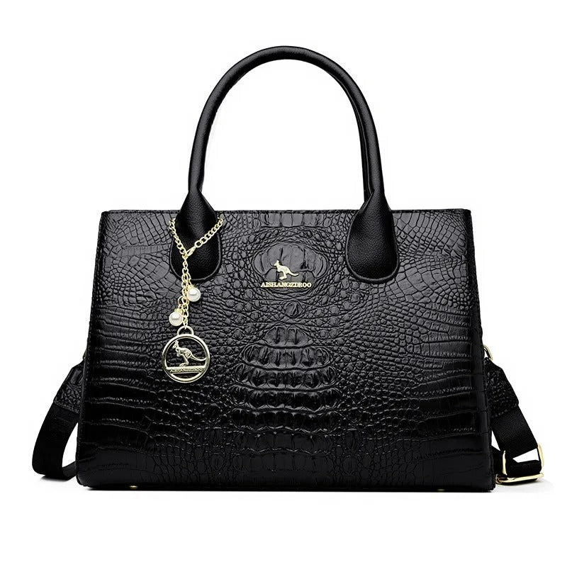 Luxury Embossed Leather Tote Bag - Brown