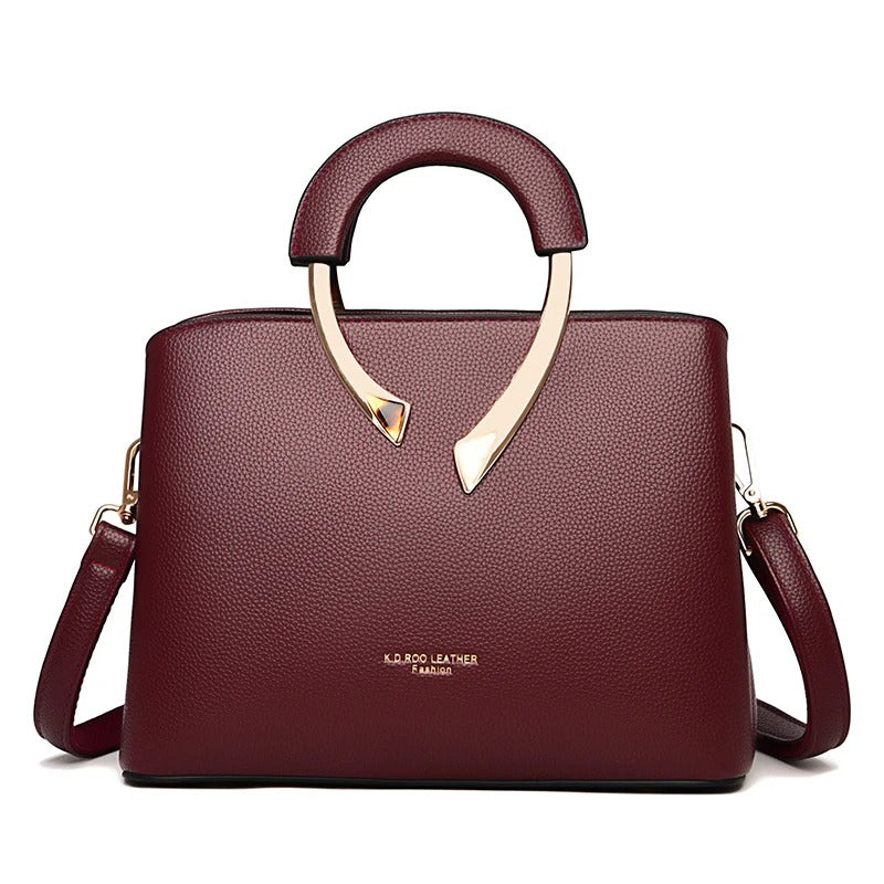 Luxury Lychee Leather Structured Crossbody Bag - Grey