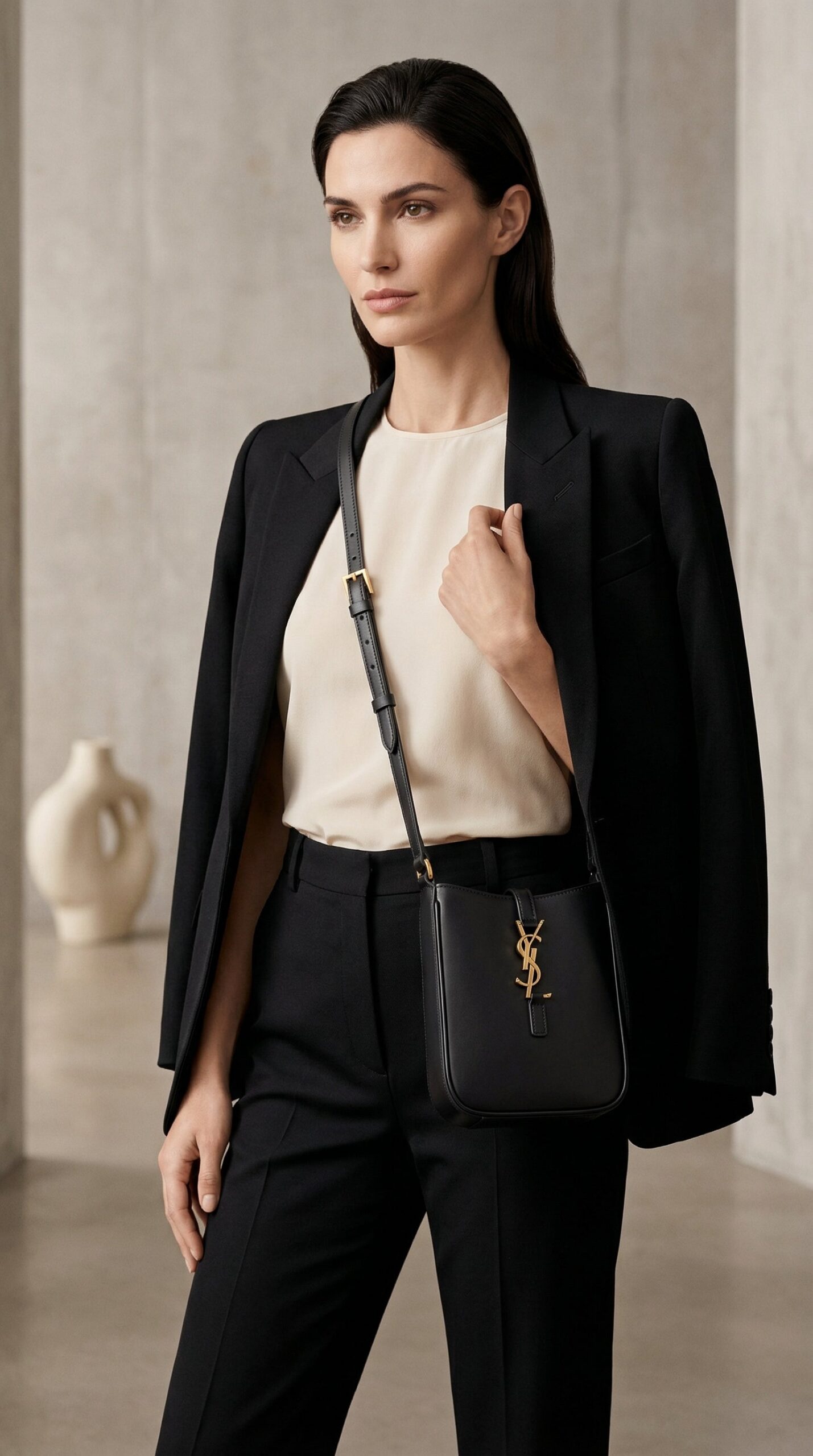 Mini Vertical Crossbody Bag – Black - Image 2