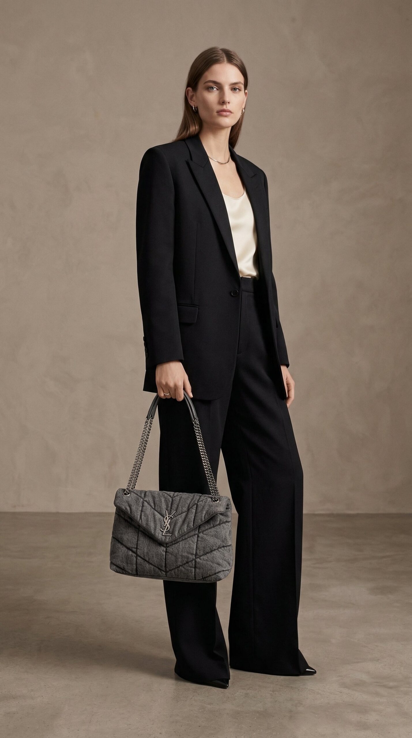 YSL Loulou Puffer Large Denim Shoulder Bag – Grey - Image 2