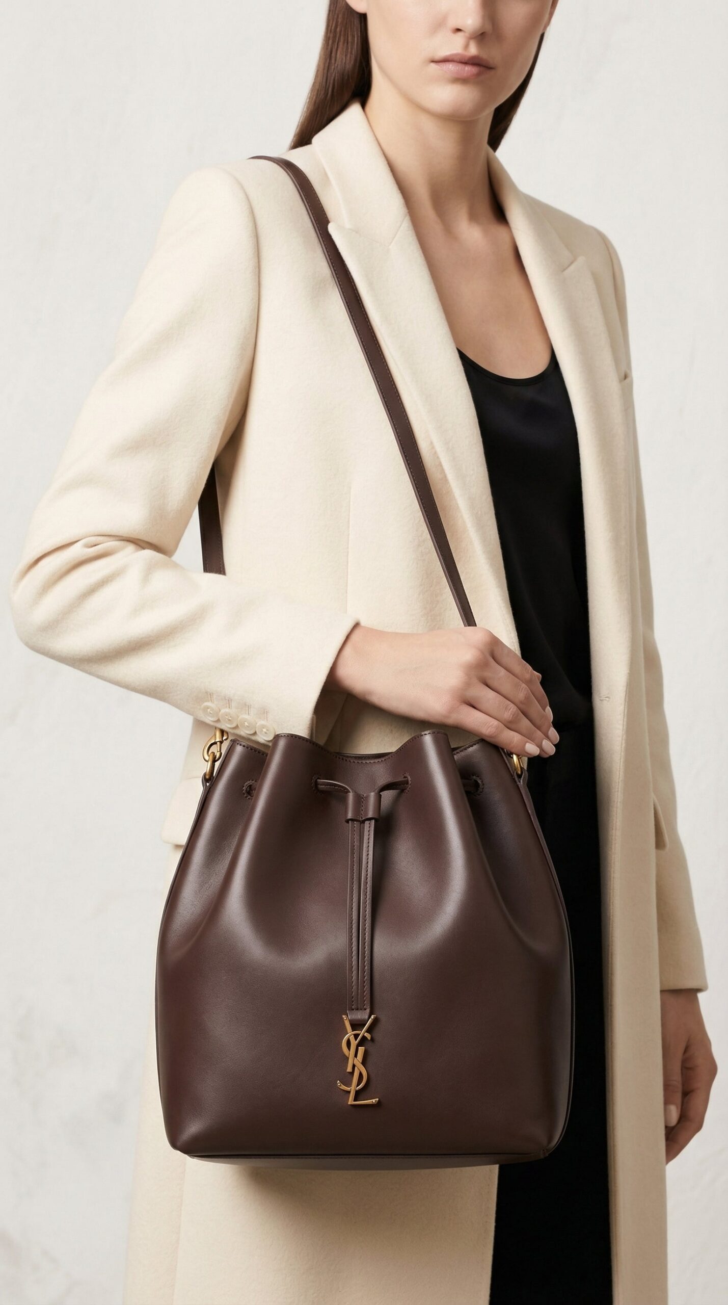 Le 37 Bucket Bag – Dark Brown Smooth Leather (Gold Hardware) - Image 2