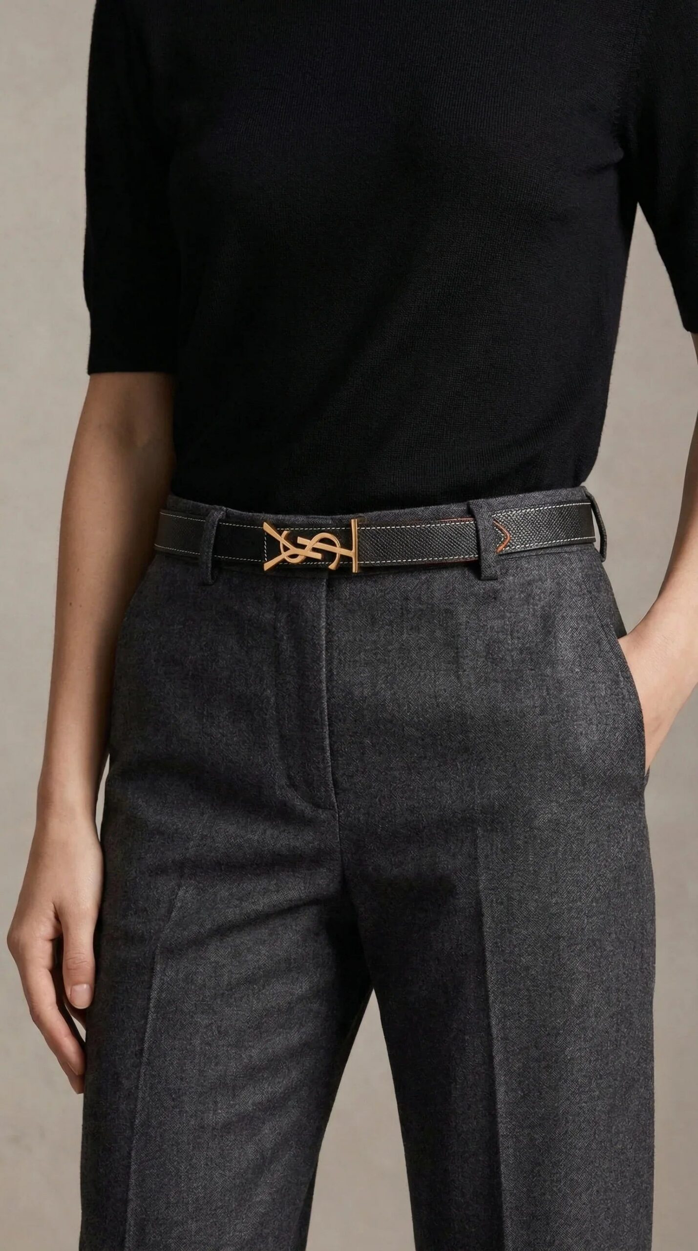 Cassandre Logo Leather Belt – Black / Orange (Gold Hardware) - Image 2