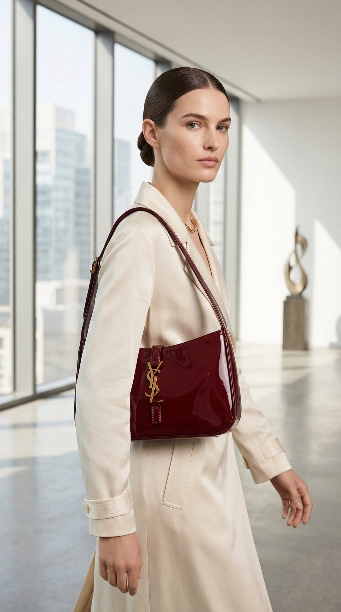 Le 5 à 7 Patent Leather Shoulder Bag – Burgundy - Image 2