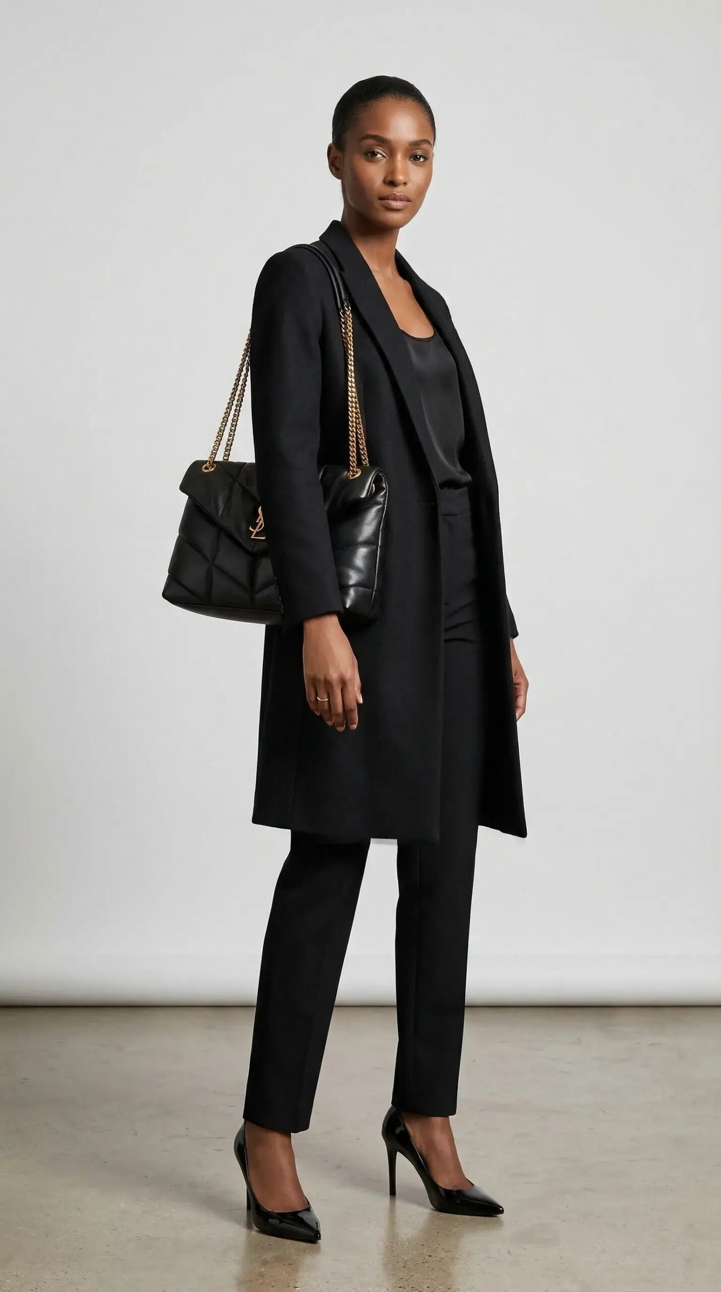 Lou Quilted Flap Bag – Black Chevron Leather (Gold Hardware) - Image 2