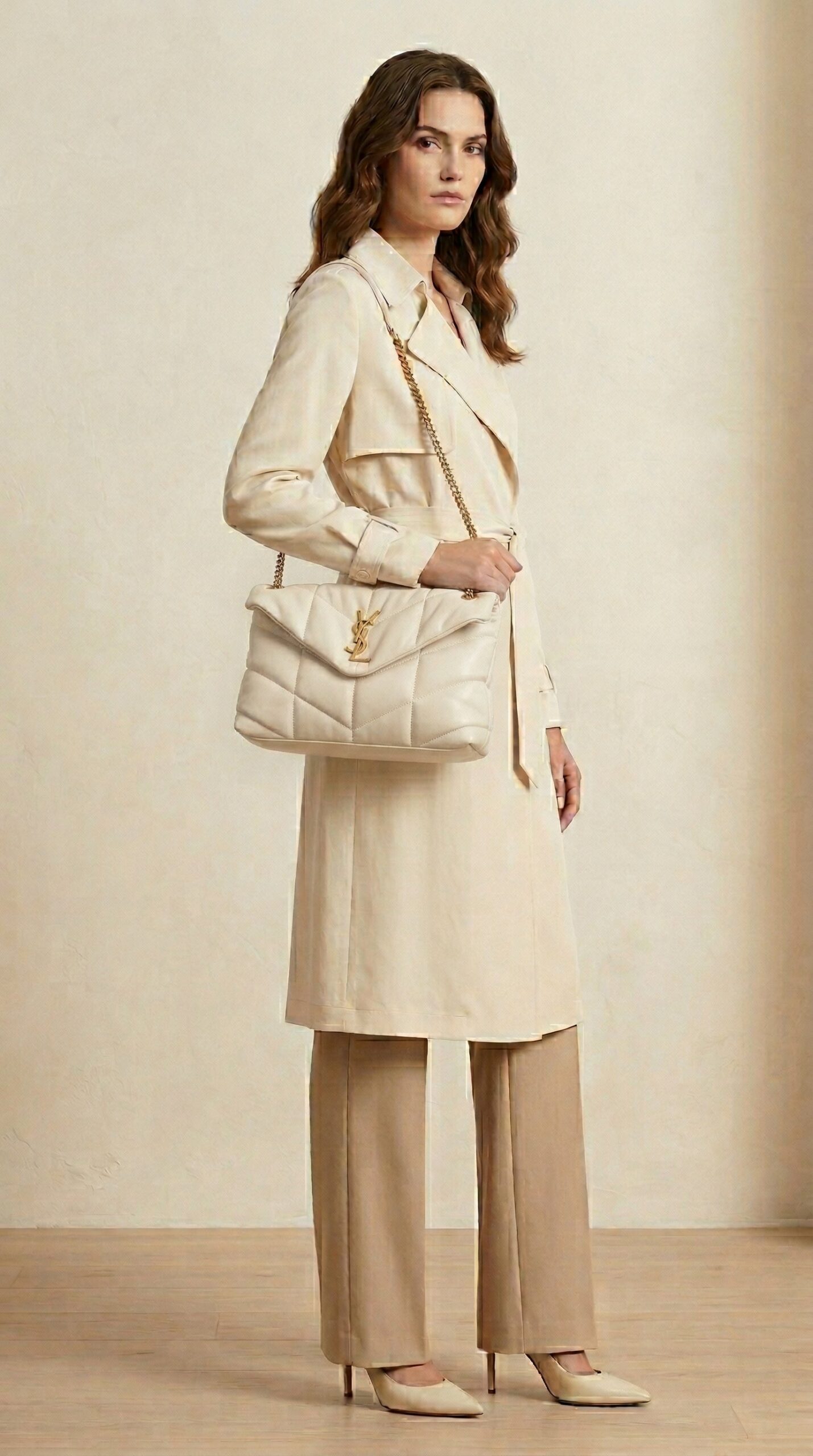 Lou Quilted Flap Bag – Cream Chevron Leather (Gold Hardware) - Image 2