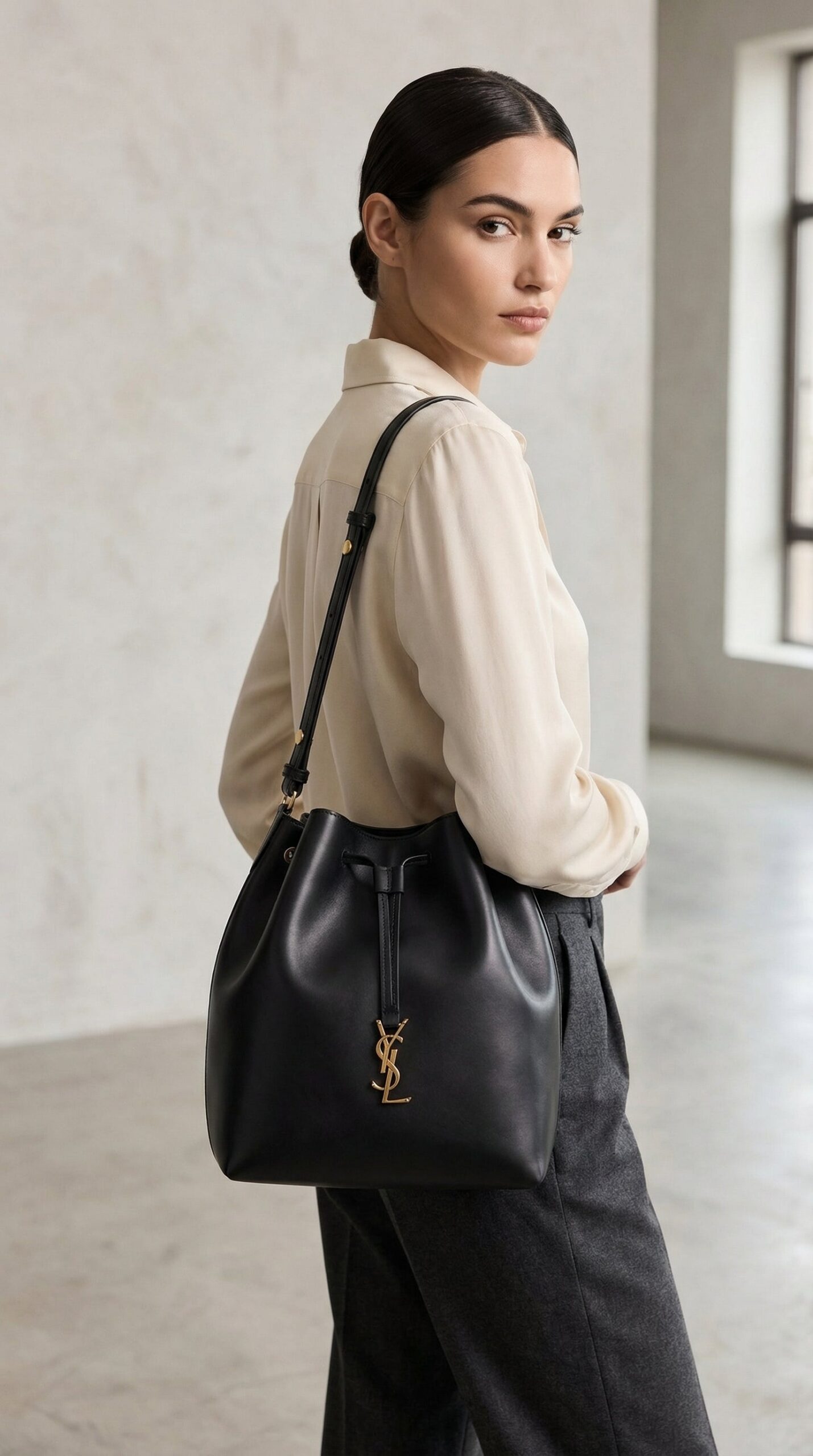 Le 37 Bucket Bag – Black Smooth Leather (Gold Hardware) - Image 2