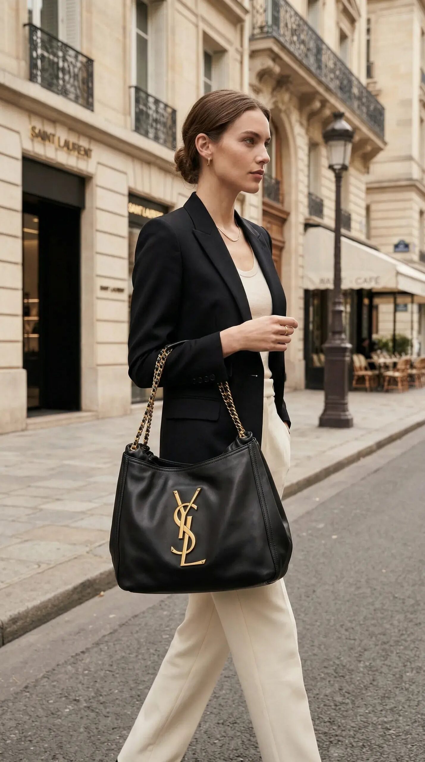 Laurent Chain Hobo Bag – Black Leather - Image 2