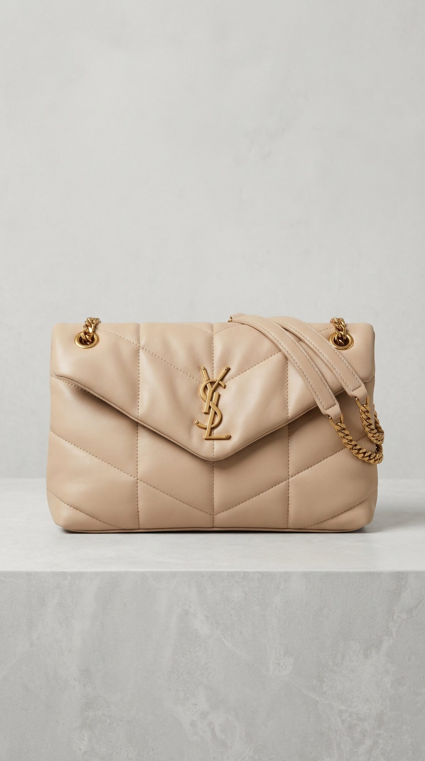 Lou Quilted Flap Bag – Beige Chevron Leather (Gold Hardware) - Image 3