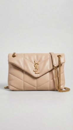 Lou Quilted Flap Bag – Beige Chevron Leather (Gold Hardware)