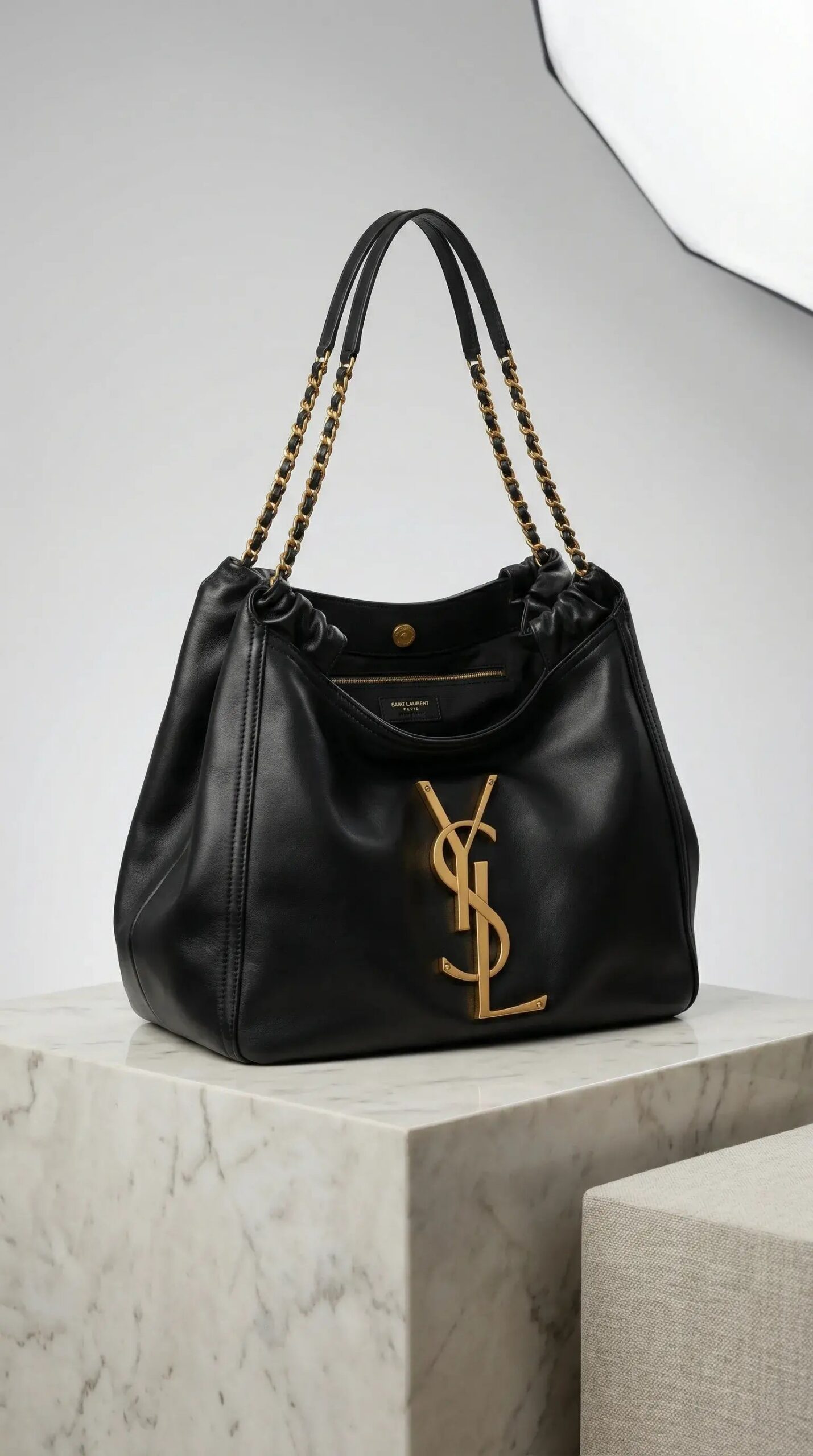 Laurent Chain Hobo Bag – Black Leather - Image 4