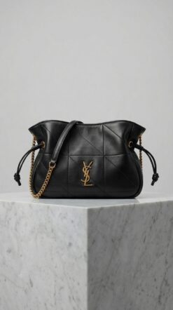 Jamie Drawstring Mini Bag – Black Quilted Leather