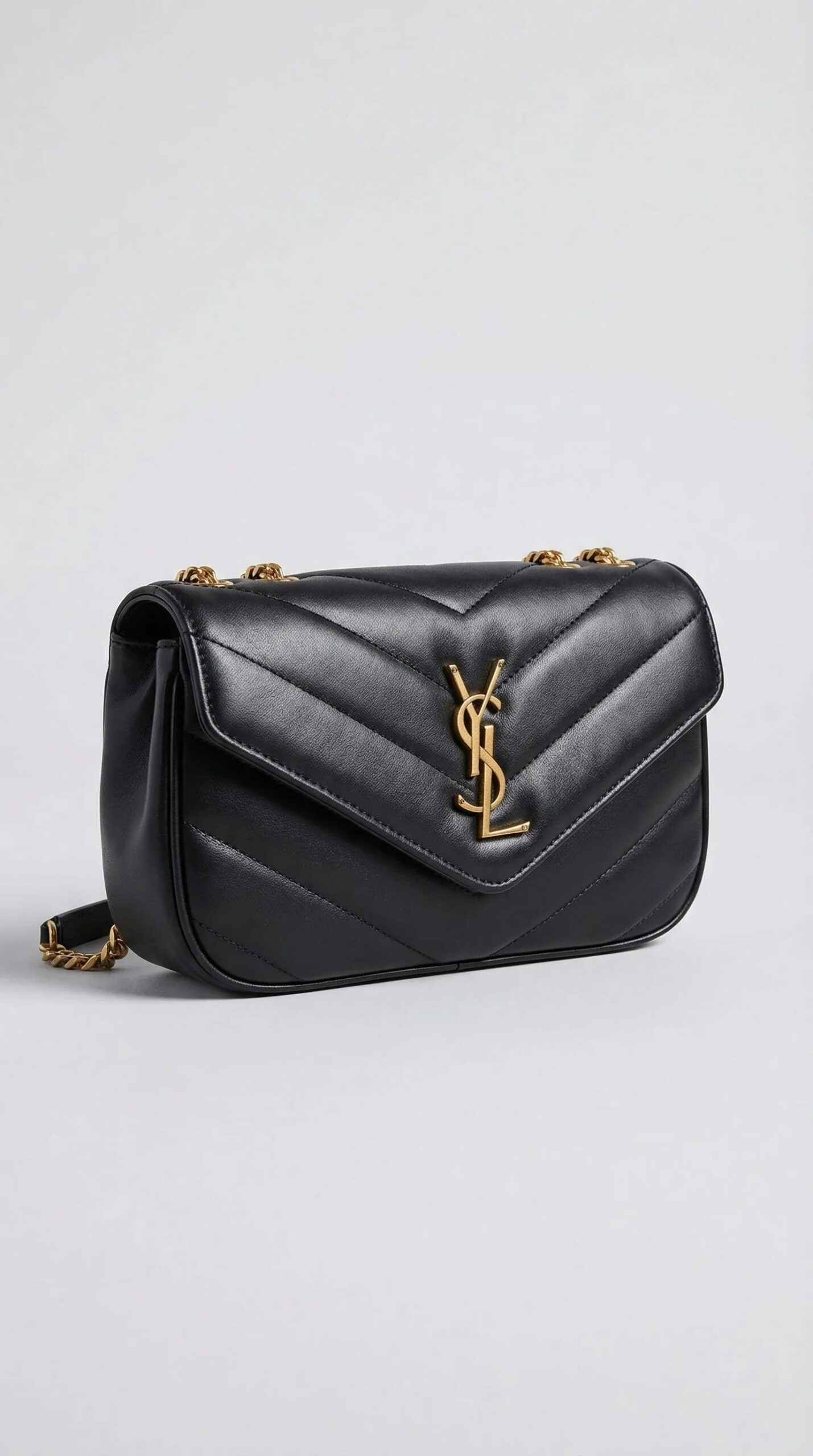 Lou Mini Flap Bag – Black Chevron Leather (Gold Hardware)