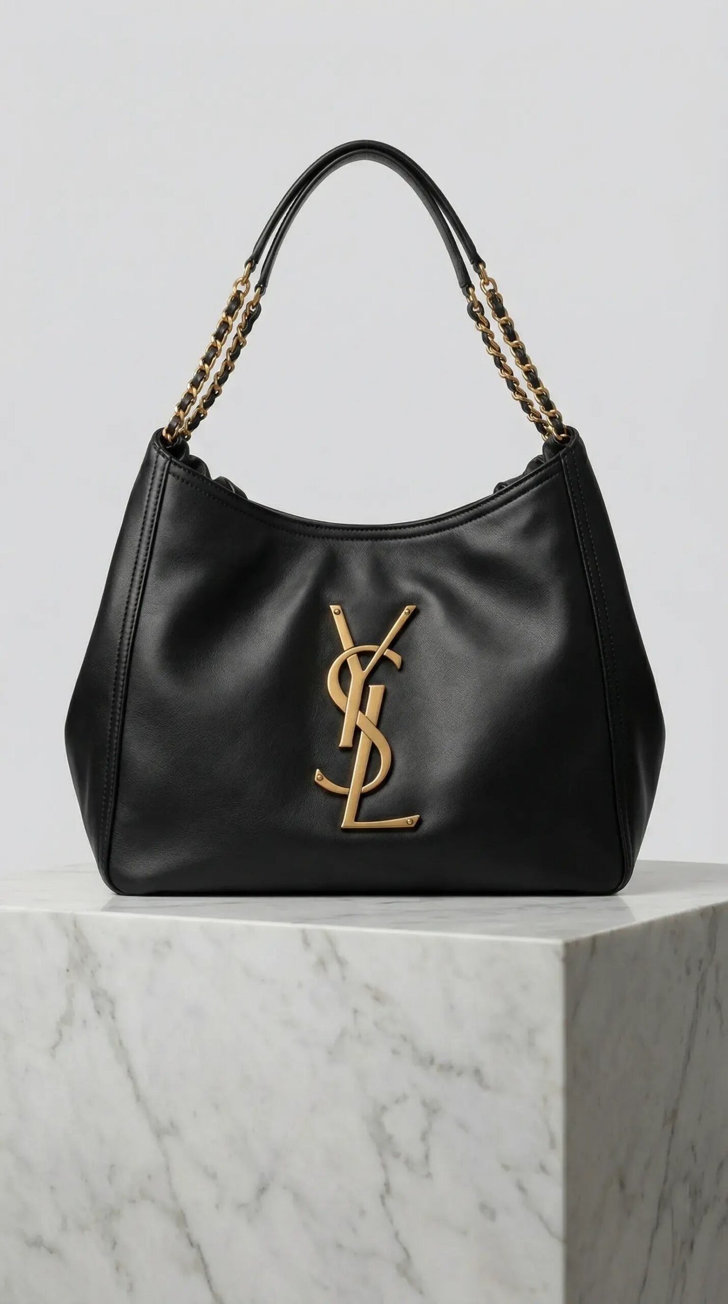 Laurent Chain Hobo Bag – Black Leather