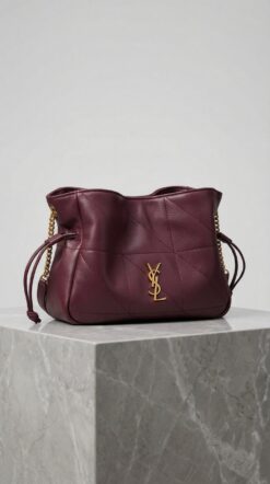 Jamie Drawstring Mini Bag – Burgundy Quilted Leather