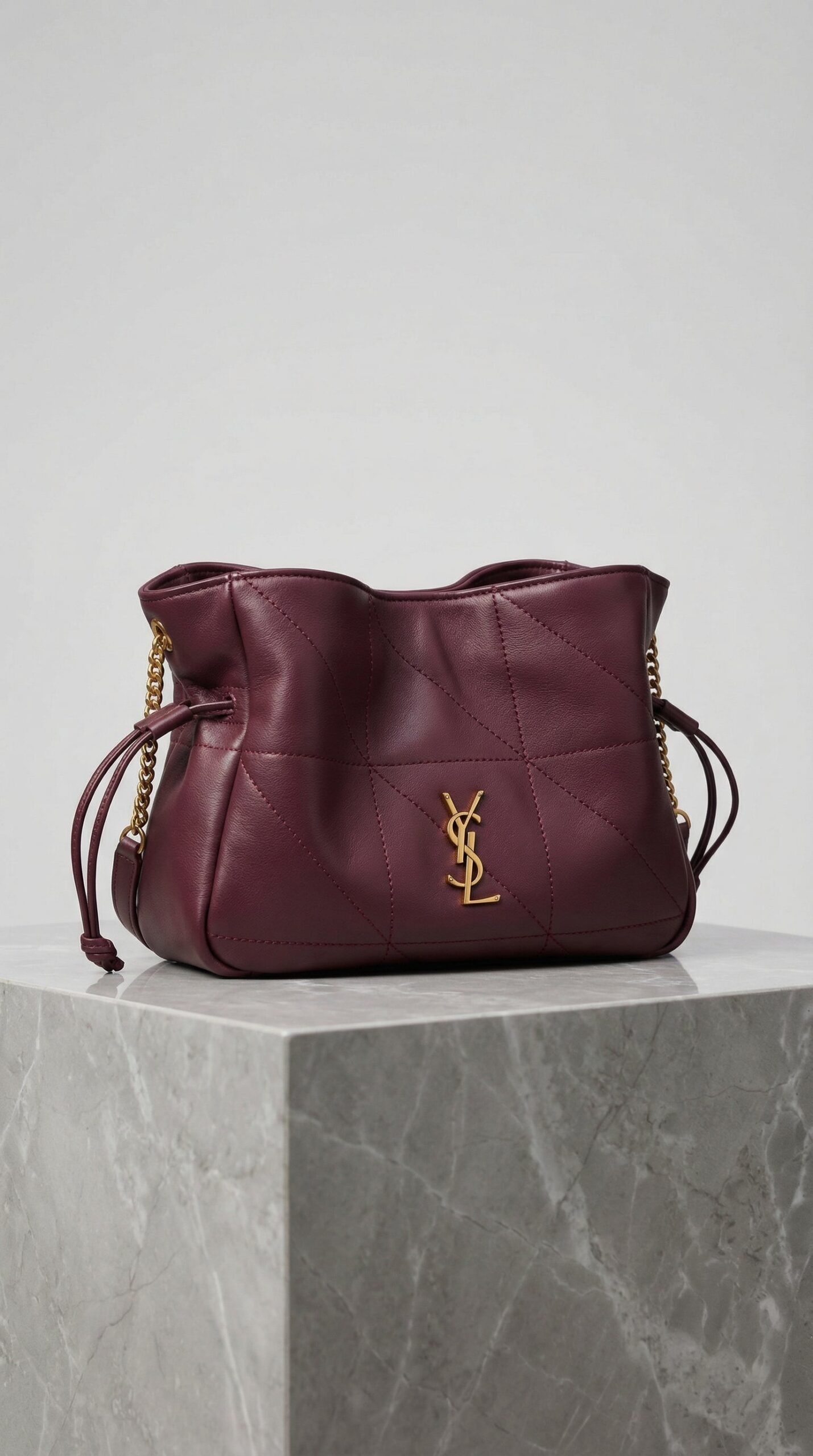 Jamie Drawstring Mini Bag – Burgundy Quilted Leather