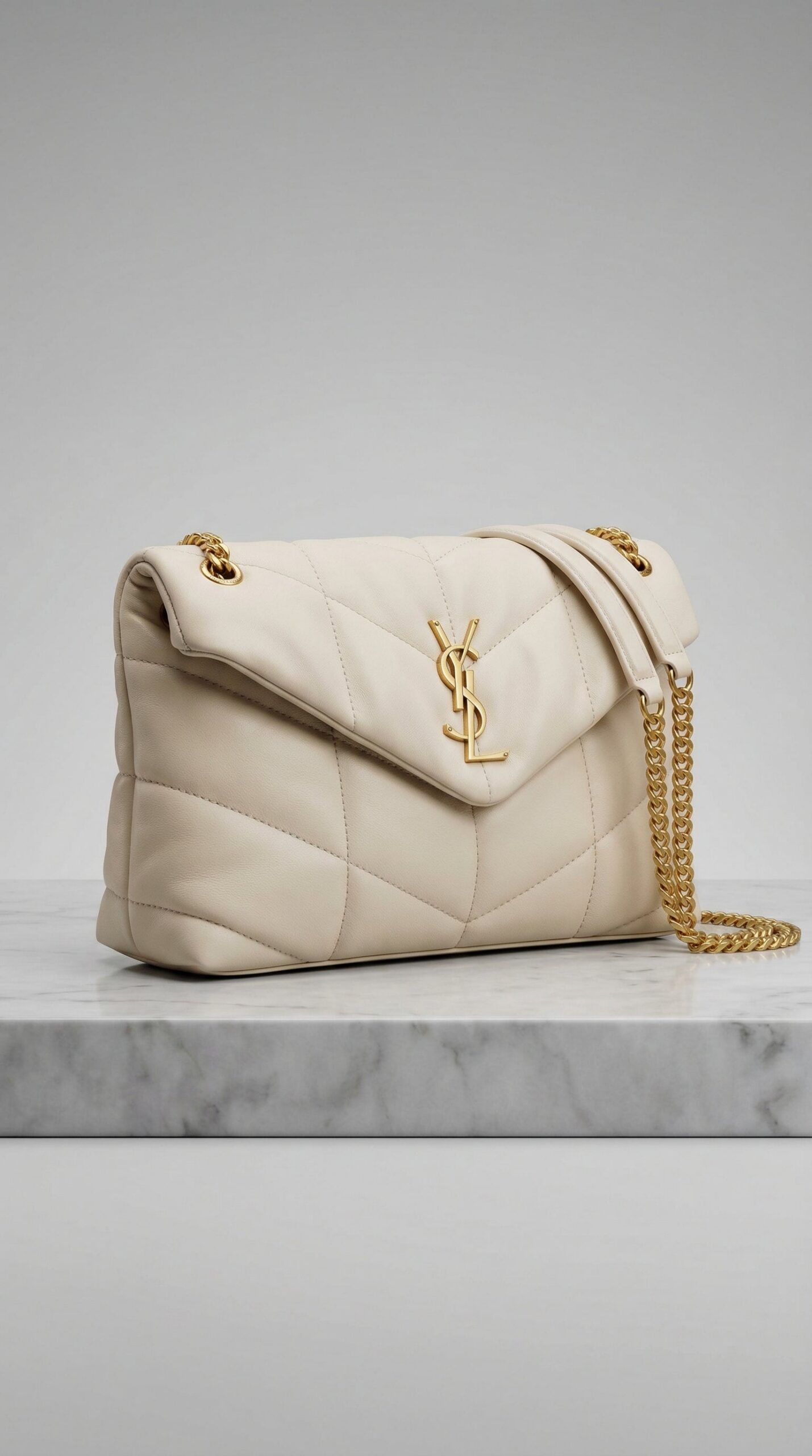 Lou Quilted Flap Bag – Cream Chevron Leather (Gold Hardware) - Image 3