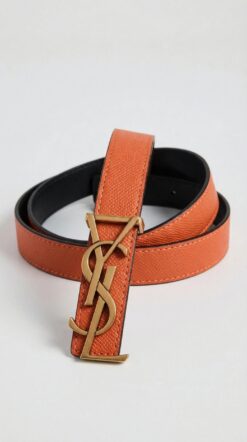 Cassandre Logo Leather Belt – Orange / Black (Gold Hardware)