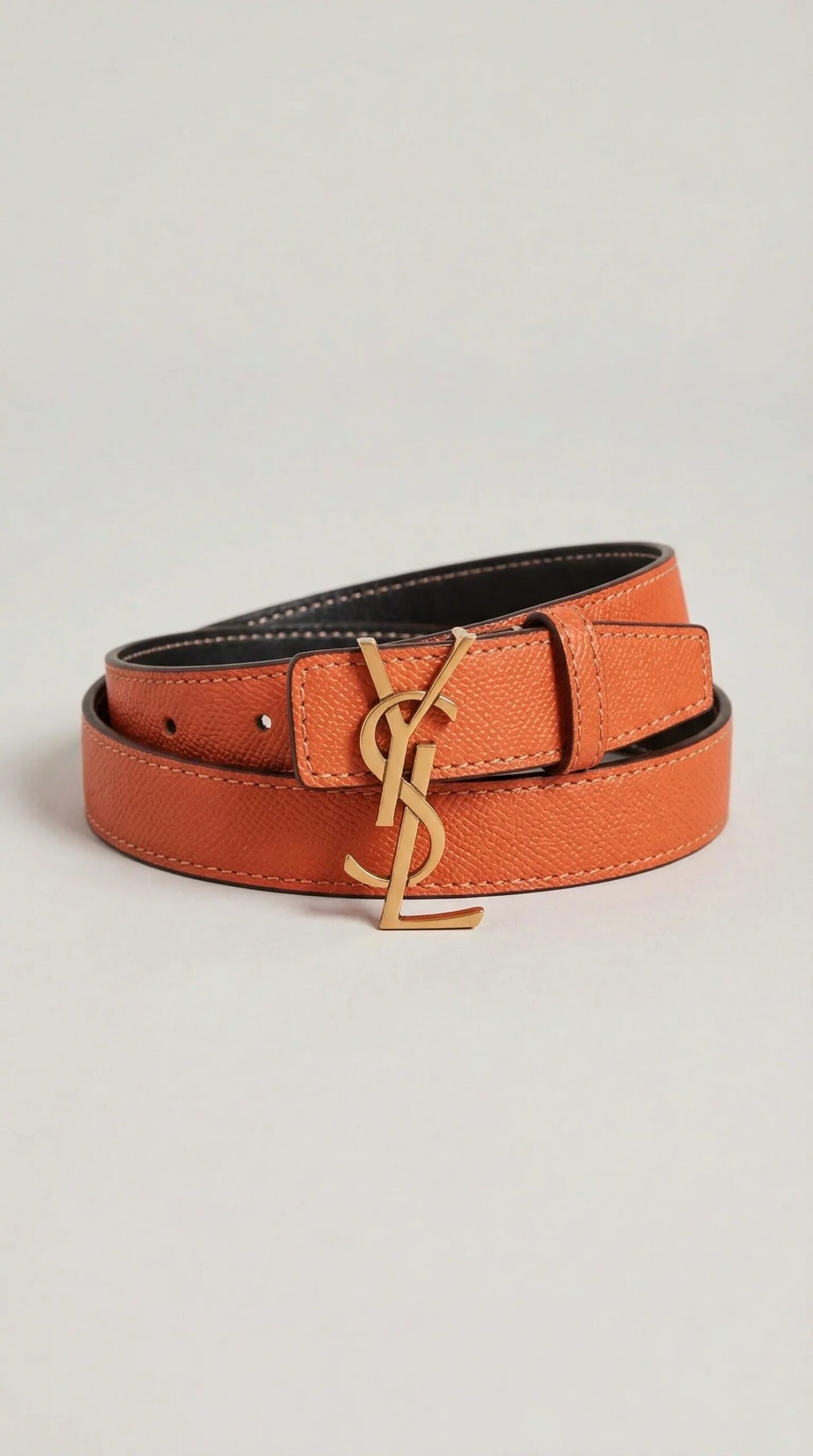 Cassandre Logo Leather Belt – Orange / Black (Gold Hardware) - Image 3